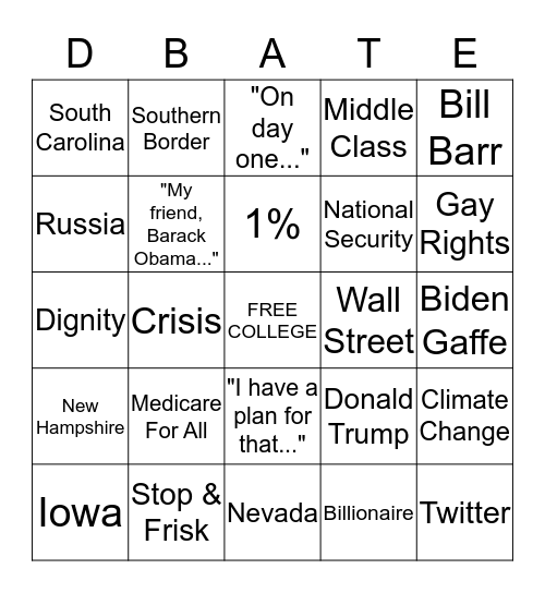 D'BATE NIGHT IN NEVADA Bingo Card