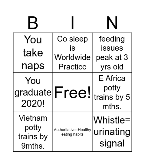 Parenting Bingo Card