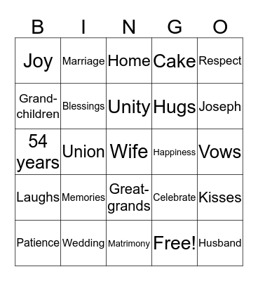 Happy 54th Anniversary Bingo Card
