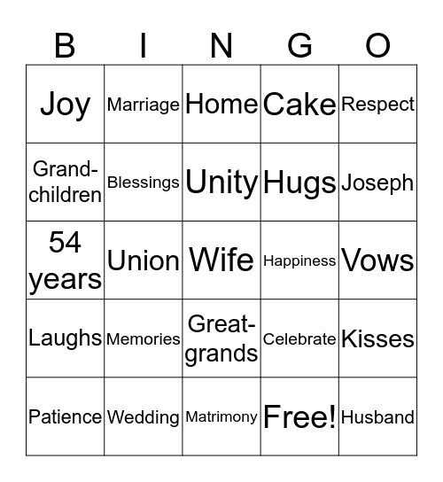 Happy 54th Anniversary Bingo Card