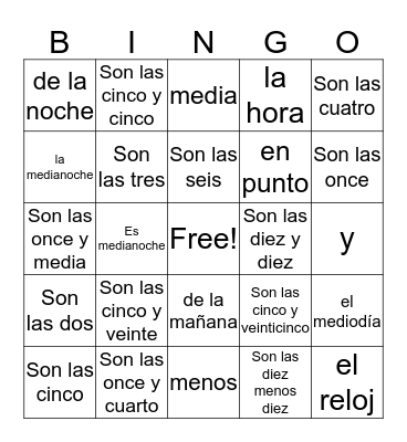 ¿Qué hora es? Bingo Card