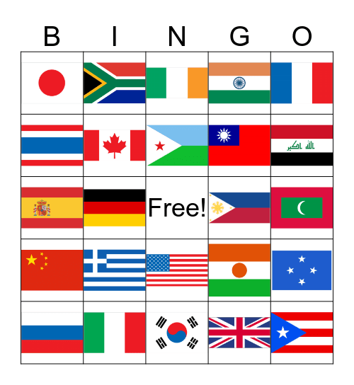 World Flags Bingo Card