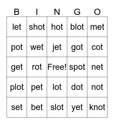 et & ot Family Bingo Card