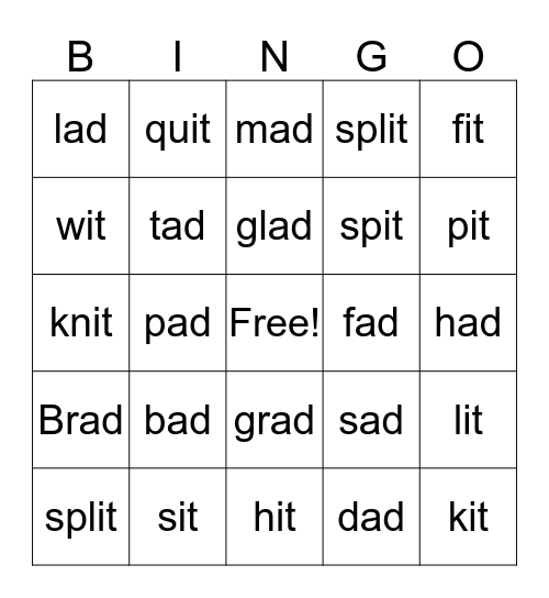 "it" Bingo Card