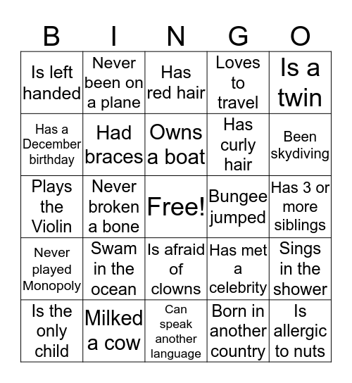 Make a Friend Bingo Card