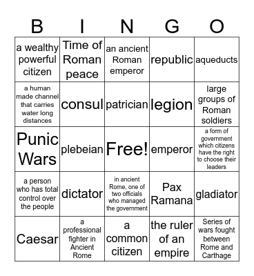 Ancient Rome Bingo Card