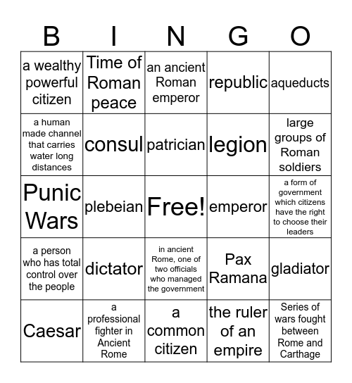 Ancient Rome Bingo Card