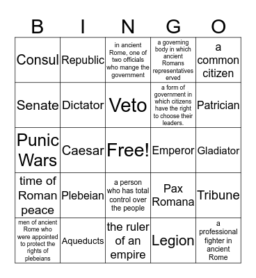 Ancient Rome Bingo Card