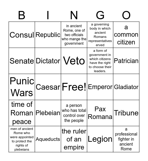 Ancient Rome Bingo Card