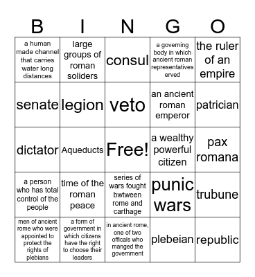 Ancient Rome Bingo Card