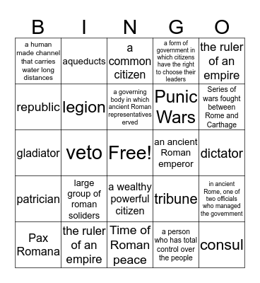 Ancient Rome Bingo Card