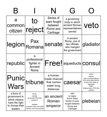 Rome bingo Card