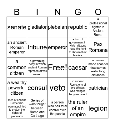 Ancient Rome  Bingo Card