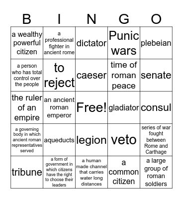 Rome Bingo Card