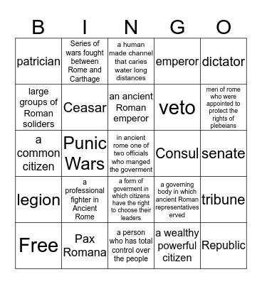 Ancient Rome Bingo Card