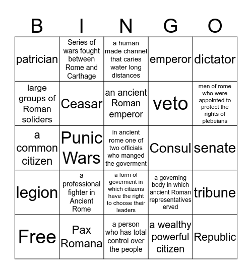 Ancient Rome Bingo Card