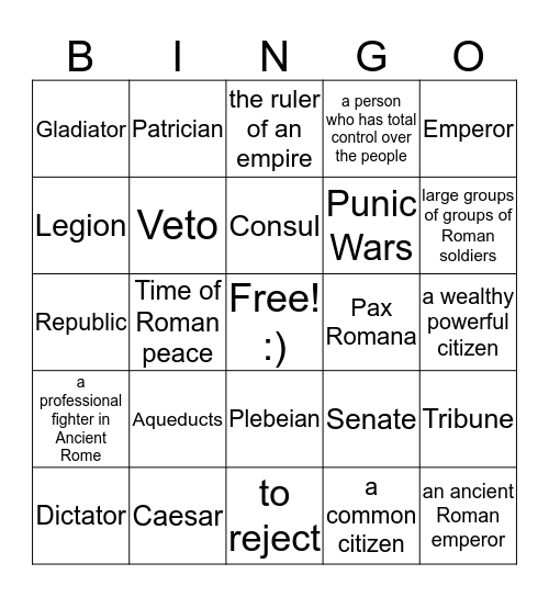 Ancient Rome Bingo Card