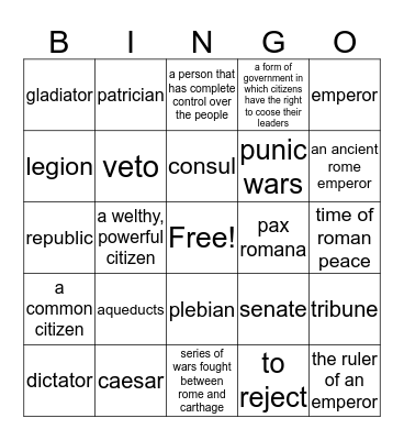 Ancient Rome Bingo Card