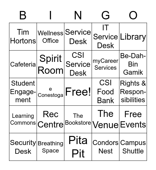 WELCOME TO CONESTOGA - DOON Bingo Card