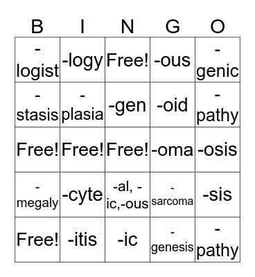 Medical Terminology Bingo  Bingo Card