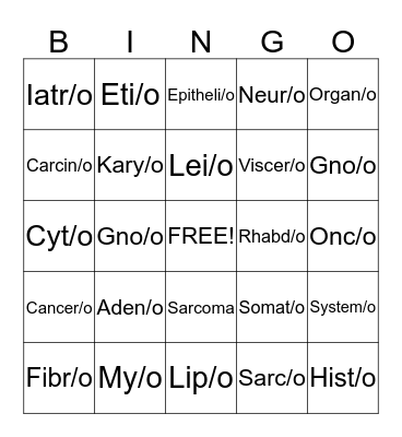 Combining Forms of Body Structure Bingo Card