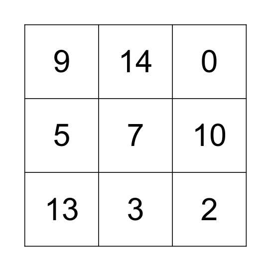 Number Bingo Card