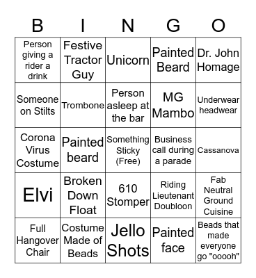 Mardi Gras 2020!! Bingo Card