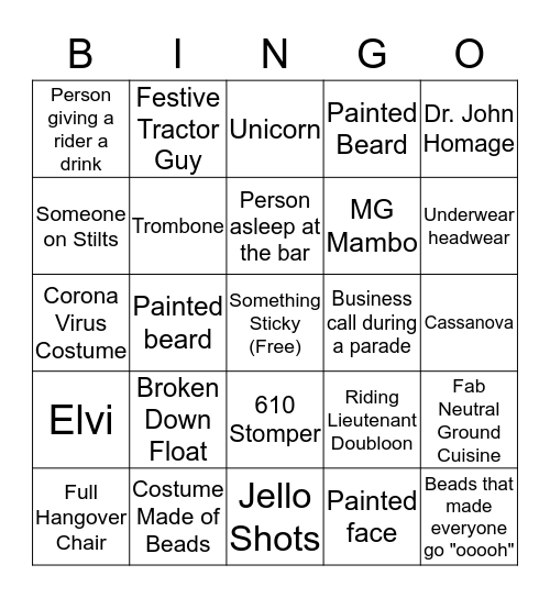 Mardi Gras 2020!! Bingo Card