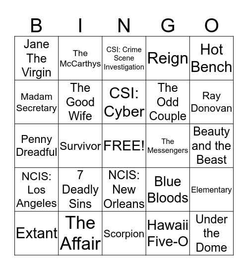 Current and 2014 Series and Pilots Bingo Card