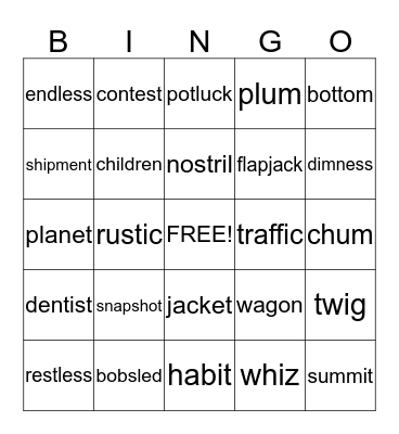 Phonics for Reading  purple book lessons 26-28 Bingo Card