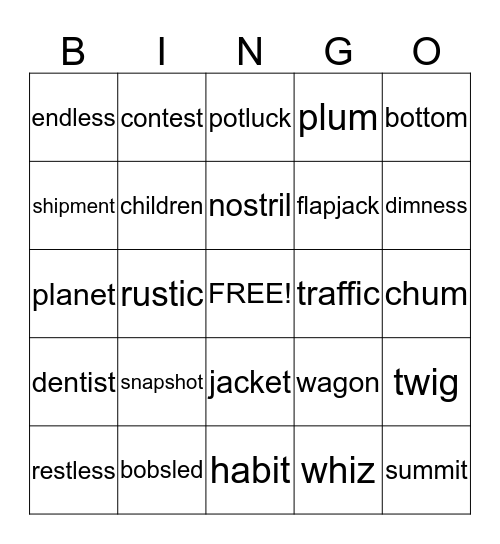 Phonics for Reading  purple book lessons 26-28 Bingo Card