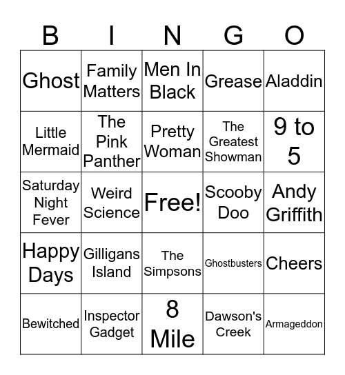 Theme Song Bingo Card