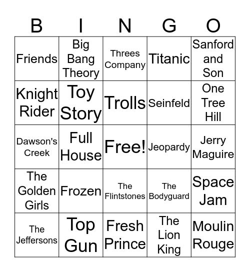 Theme Song Bingo Card
