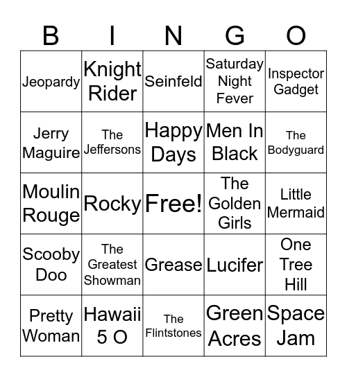 Theme Song Bingo Card