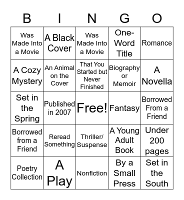 Spring Reading Bingo Card