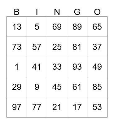 NUMBER BINGO Card