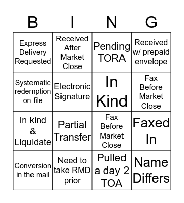 TOA BINGO Card