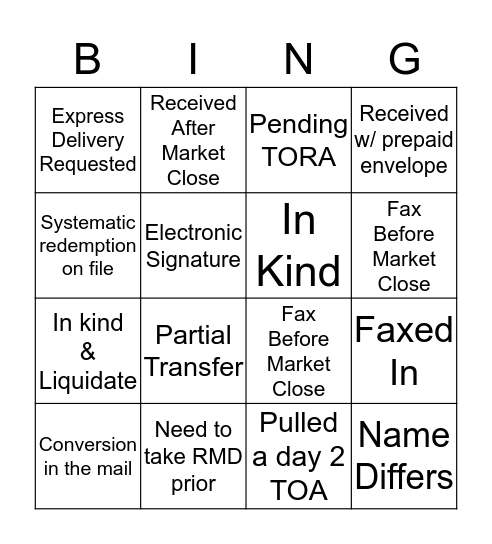 TOA BINGO Card