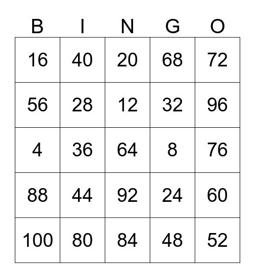 NUMBER BINGO Card