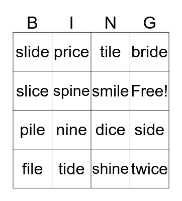 Long Vowels Bingo Card