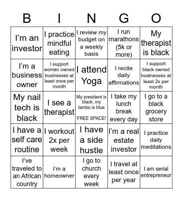 Generational Wealth Bingo Card
