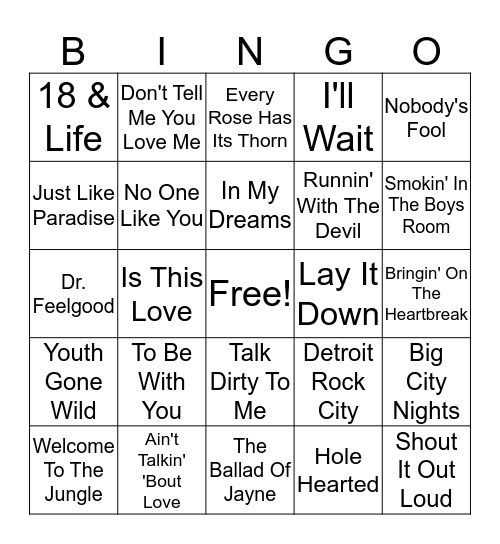 Hair Bands #2 (Blackout) Bingo Card