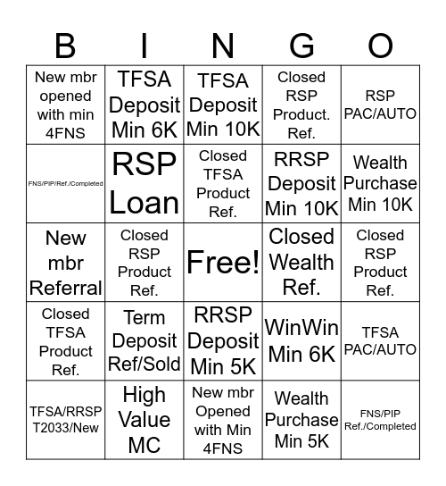 RRSP/TFSA Bingo Card