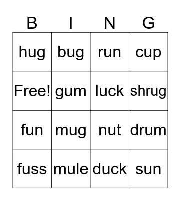 Long Vowel 'U' Bingo Card