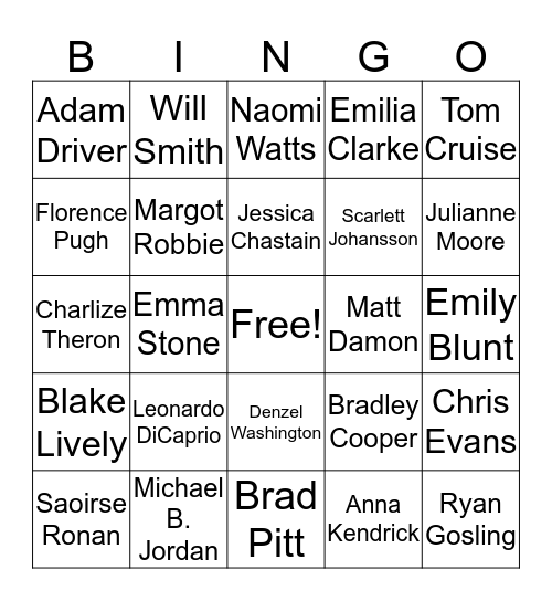 Actors & Actresses Bingo Card