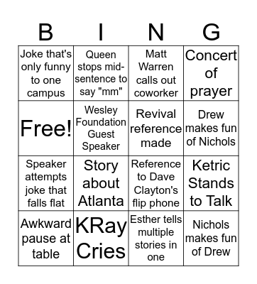 STAFF LUNCH BINGO Card