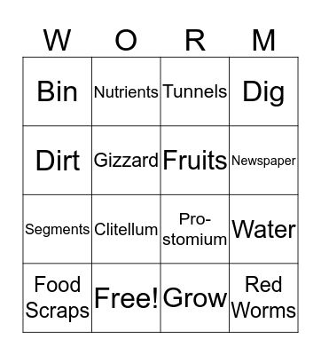 Worm Bingo Card