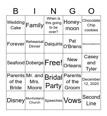 Wedding Bingo Card