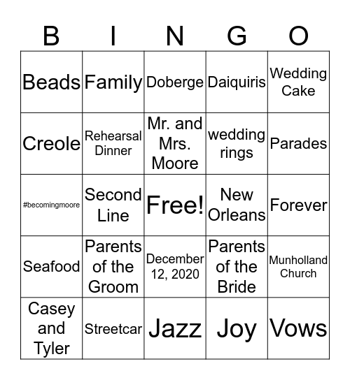 Wedding Bingo Card