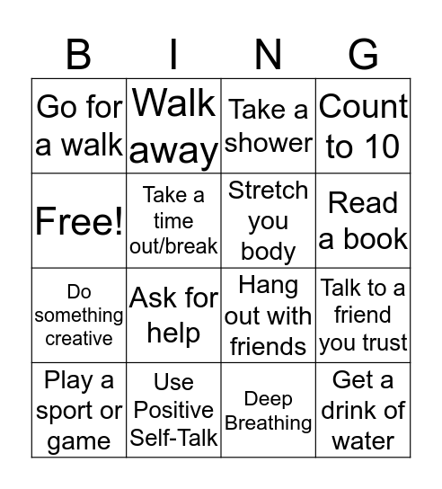 Coping Skills Bingo Card